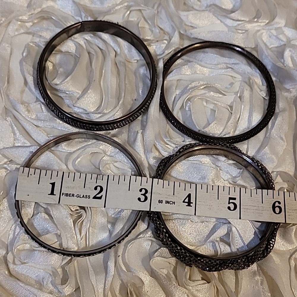 Bangle Bracelet Stack Rhinestone Band Set Of 4 - Picture 5 of 8